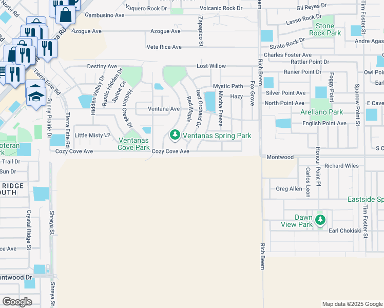 map of restaurants, bars, coffee shops, grocery stores, and more near 3109 Red Creek in El Paso