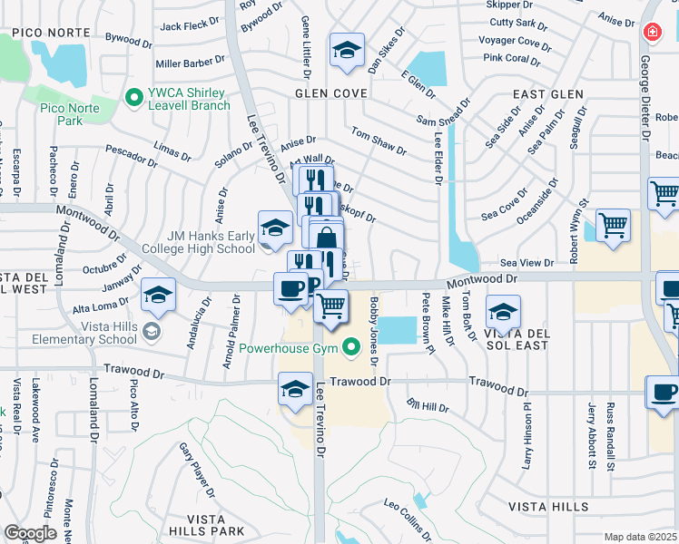 map of restaurants, bars, coffee shops, grocery stores, and more near 1912 Lee Trevino Drive in El Paso