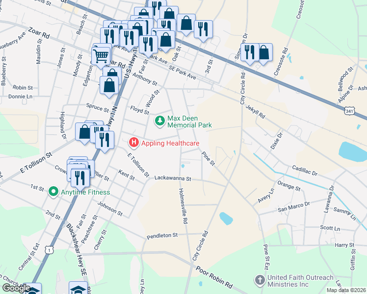 map of restaurants, bars, coffee shops, grocery stores, and more near 274 Holmesville Avenue in Baxley