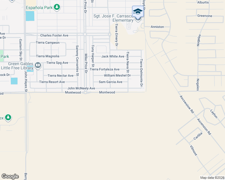 map of restaurants, bars, coffee shops, grocery stores, and more near Montwood in El Paso