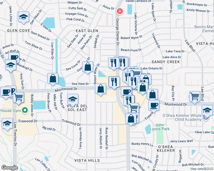 map of restaurants, bars, coffee shops, grocery stores, and more near 1901 George Dieter Drive in El Paso