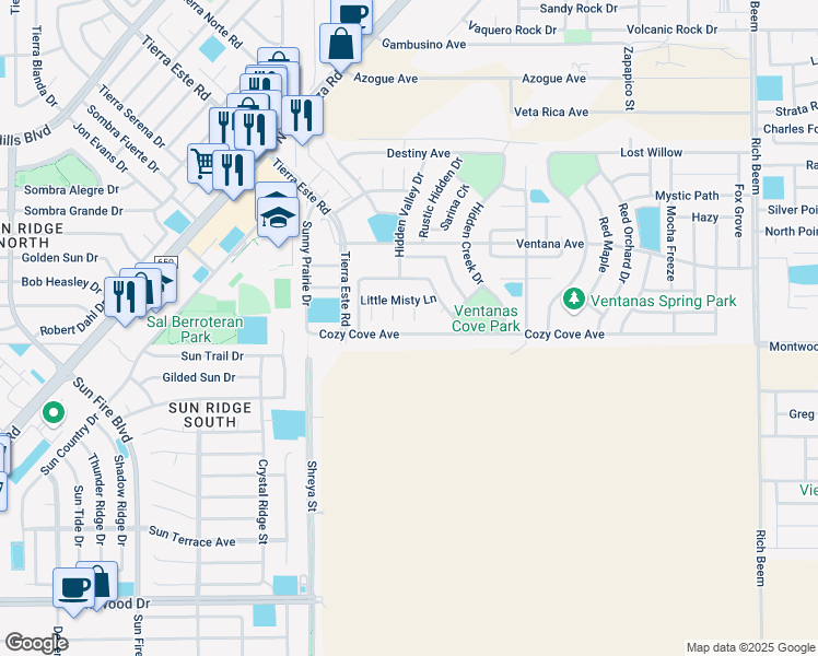map of restaurants, bars, coffee shops, grocery stores, and more near 12841 Cozy Cove Avenue in El Paso