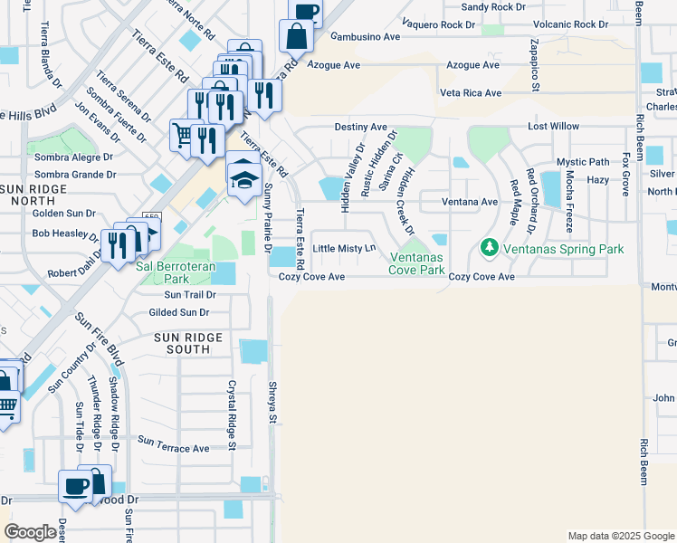 map of restaurants, bars, coffee shops, grocery stores, and more near 12841 Cozy Cove Avenue in El Paso
