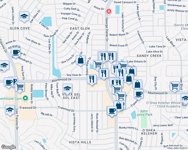 map of restaurants, bars, coffee shops, grocery stores, and more near 1901 George Dieter Drive in El Paso