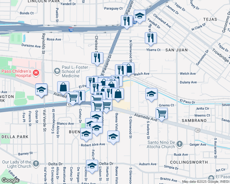 map of restaurants, bars, coffee shops, grocery stores, and more near in El Paso