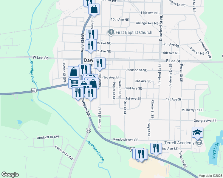 map of restaurants, bars, coffee shops, grocery stores, and more near 345 West 2nd Avenue in Dawson