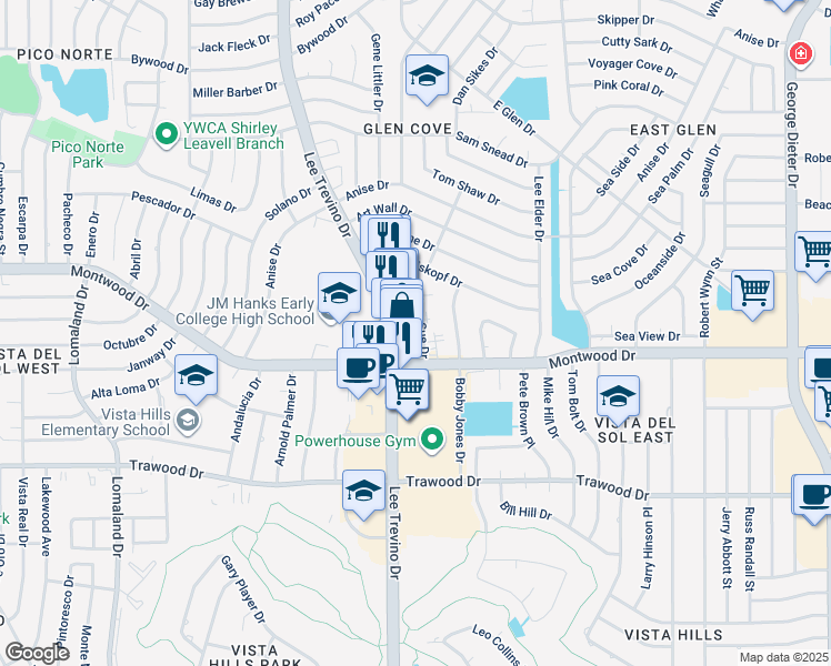 map of restaurants, bars, coffee shops, grocery stores, and more near 1912 Lee Trevino Drive in El Paso