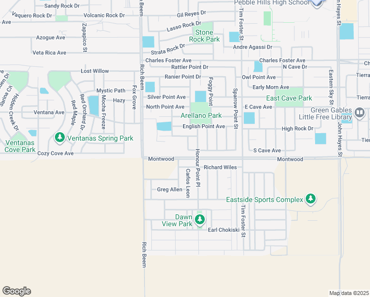 map of restaurants, bars, coffee shops, grocery stores, and more near 2205 Wild Point Place in El Paso
