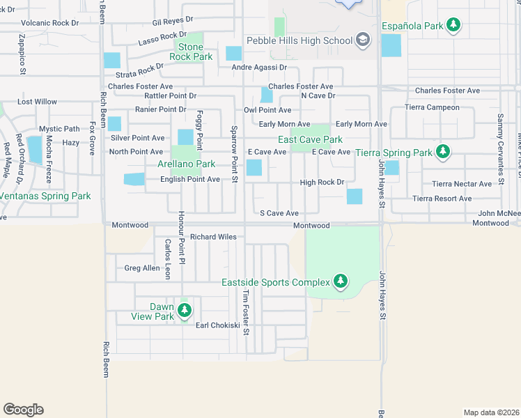 map of restaurants, bars, coffee shops, grocery stores, and more near 14305 South Cave Avenue in El Paso