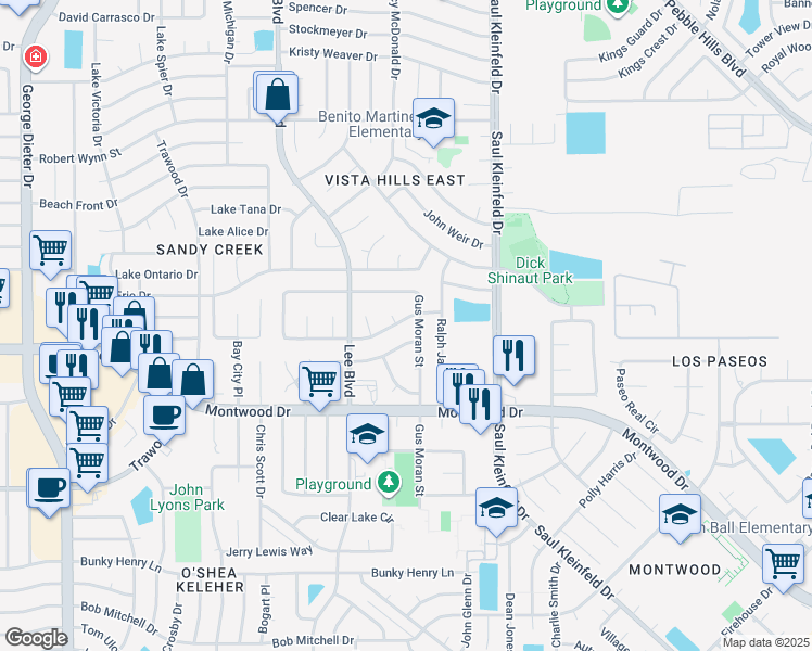 map of restaurants, bars, coffee shops, grocery stores, and more near 11636 Bobby Fuller Drive in El Paso
