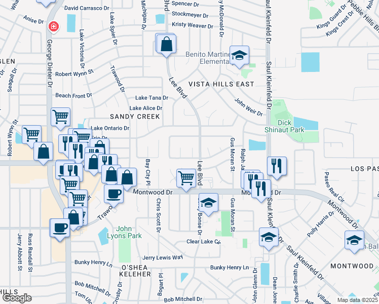 map of restaurants, bars, coffee shops, grocery stores, and more near 2005 Bob Gilder Place in El Paso