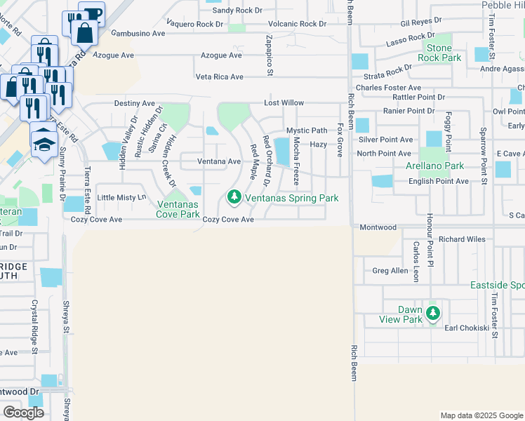 map of restaurants, bars, coffee shops, grocery stores, and more near 3109 Red Creek in El Paso