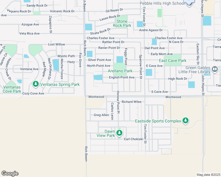 map of restaurants, bars, coffee shops, grocery stores, and more near 2205 Wild Point Place in El Paso