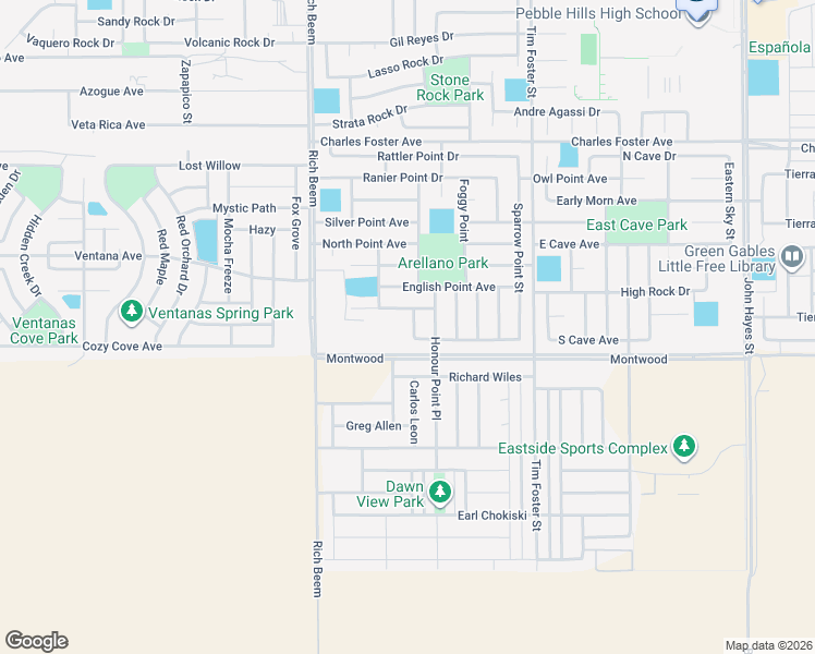map of restaurants, bars, coffee shops, grocery stores, and more near 2205 Wild Point Place in El Paso