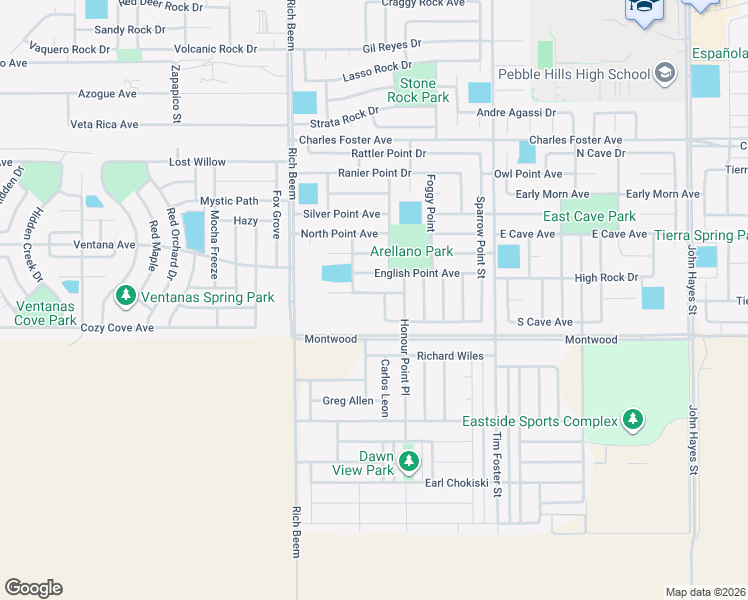 map of restaurants, bars, coffee shops, grocery stores, and more near 2205 Wild Point Place in El Paso
