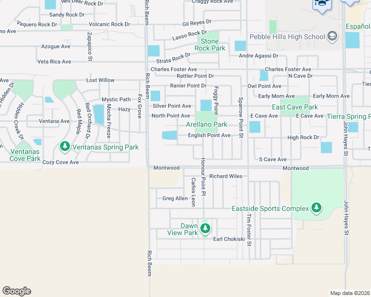 map of restaurants, bars, coffee shops, grocery stores, and more near 2204 Wild Point Place in El Paso