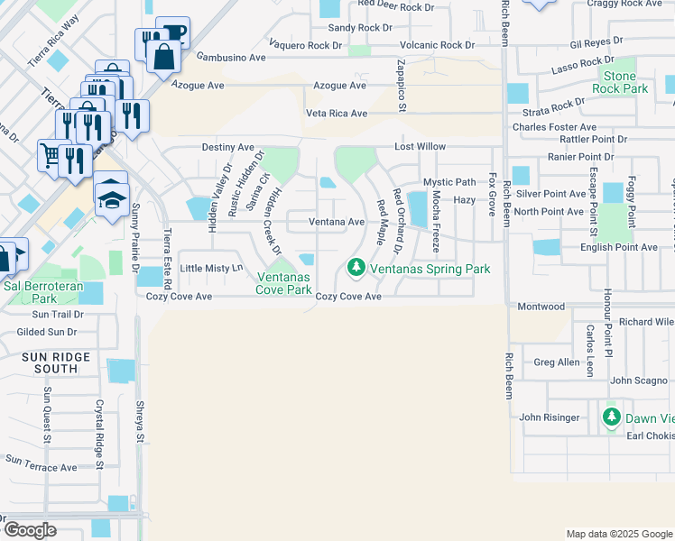 map of restaurants, bars, coffee shops, grocery stores, and more near 3103 Spring Willow in El Paso