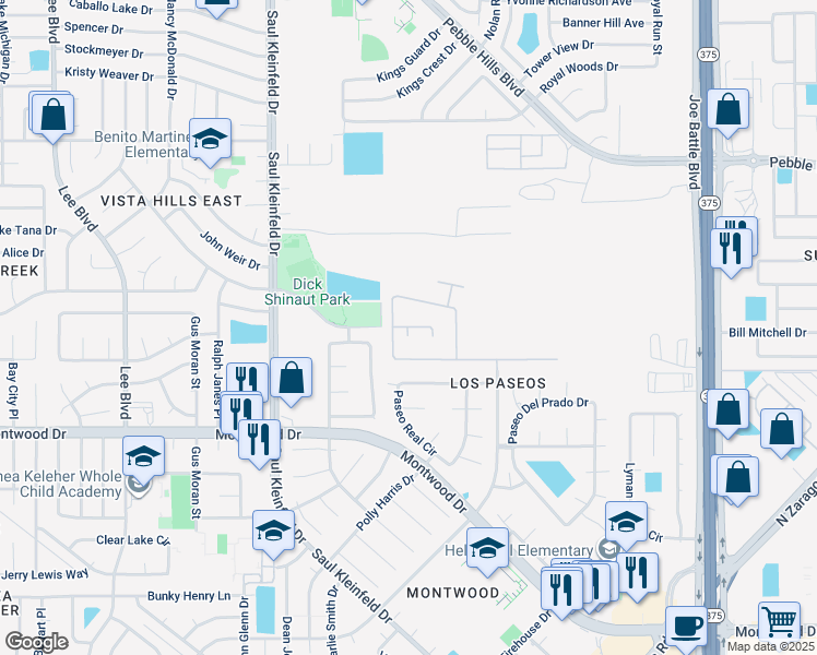map of restaurants, bars, coffee shops, grocery stores, and more near 7077 Paseo De Luz Place in El Paso