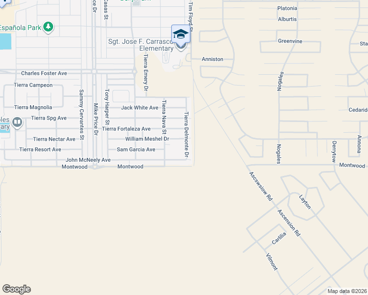 map of restaurants, bars, coffee shops, grocery stores, and more near Tim Floyd Street in El Paso