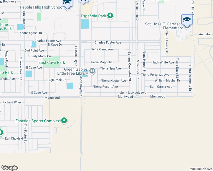 map of restaurants, bars, coffee shops, grocery stores, and more near Montwood in El Paso