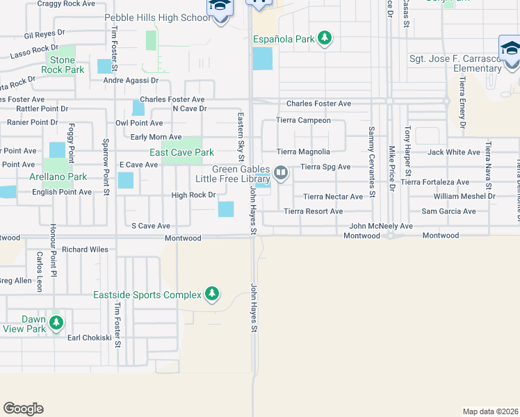 map of restaurants, bars, coffee shops, grocery stores, and more near John Hayes St in El Paso