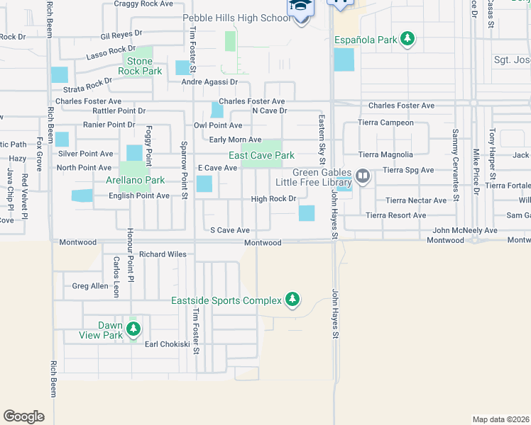 map of restaurants, bars, coffee shops, grocery stores, and more near 2300 Honey Dew in El Paso