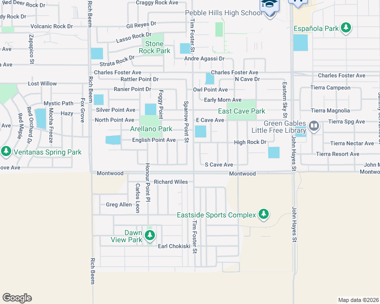 map of restaurants, bars, coffee shops, grocery stores, and more near 2253 Sparrow Point Street in El Paso