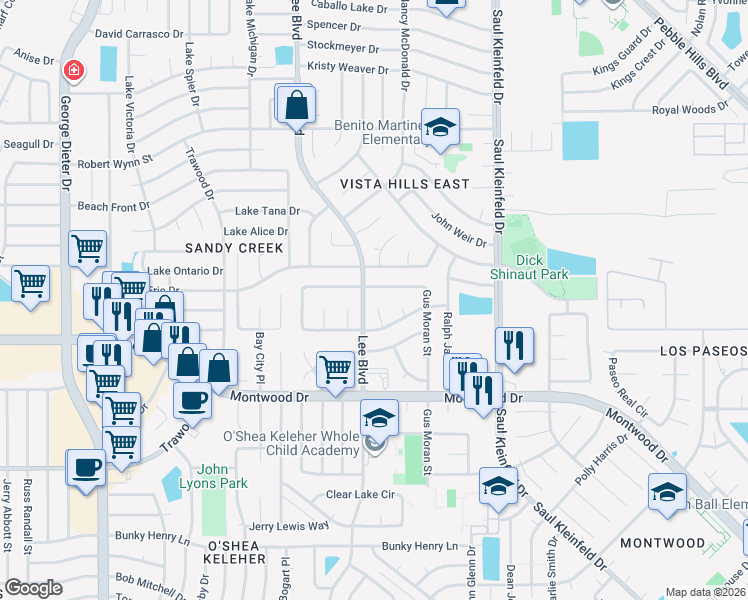 map of restaurants, bars, coffee shops, grocery stores, and more near 2007 Gus Moran Street in El Paso