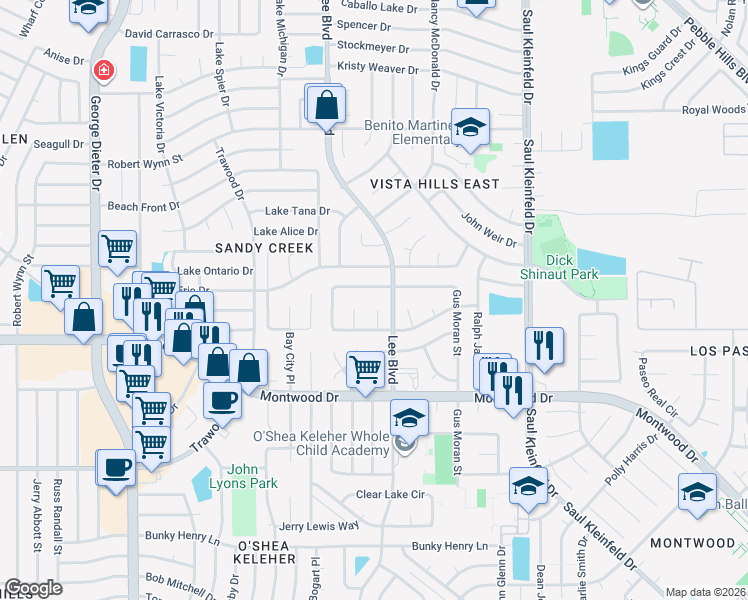 map of restaurants, bars, coffee shops, grocery stores, and more near 2029 Gus Moran Street in El Paso