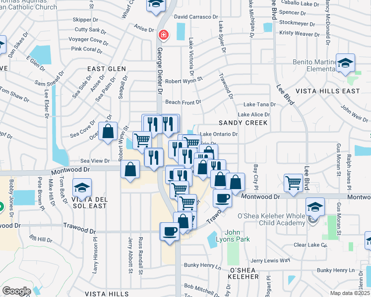 map of restaurants, bars, coffee shops, grocery stores, and more near 2005 Lake Omega Street in El Paso
