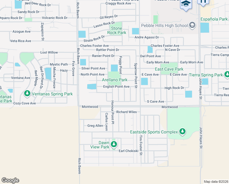 map of restaurants, bars, coffee shops, grocery stores, and more near 2248 Honour Point Place in El Paso