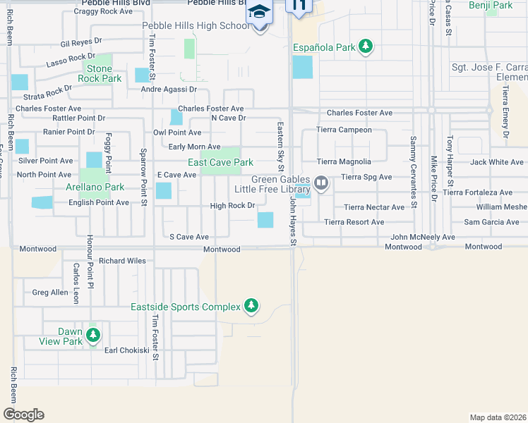 map of restaurants, bars, coffee shops, grocery stores, and more near 2300 Sun Seeker in El Paso
