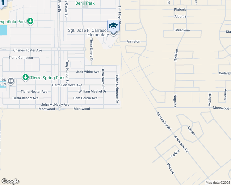 map of restaurants, bars, coffee shops, grocery stores, and more near Tim Floyd Street in El Paso