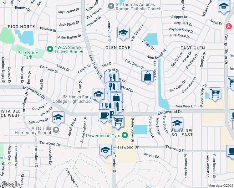 map of restaurants, bars, coffee shops, grocery stores, and more near 2032 Amy Sue Drive in El Paso