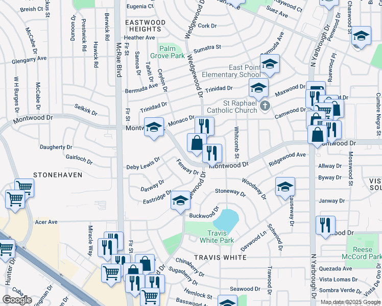map of restaurants, bars, coffee shops, grocery stores, and more near 10035 Montwood Drive in El Paso