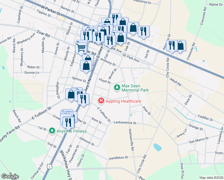 map of restaurants, bars, coffee shops, grocery stores, and more near 307-309 Floyd Street in Baxley