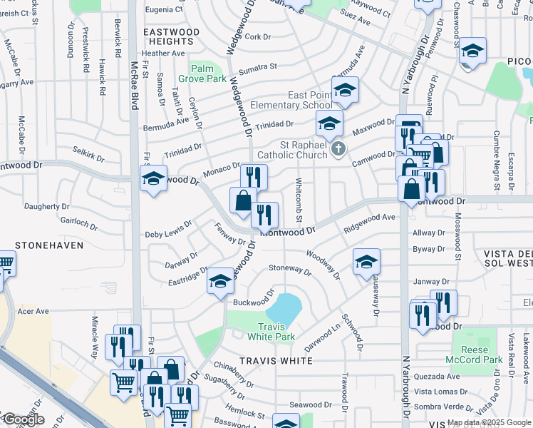 map of restaurants, bars, coffee shops, grocery stores, and more near 2118 Wedgewood Drive in El Paso