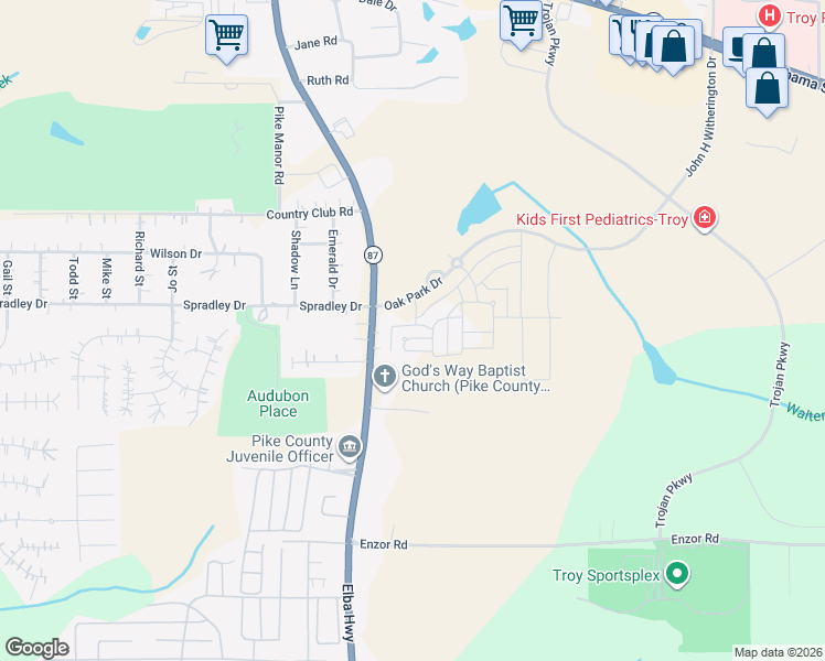 map of restaurants, bars, coffee shops, grocery stores, and more near 109 Willow Way in Troy