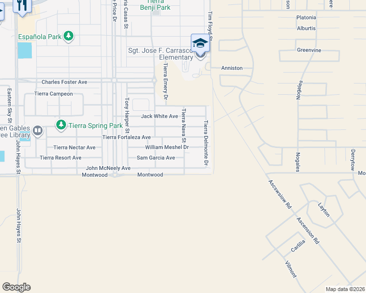 map of restaurants, bars, coffee shops, grocery stores, and more near Tim Floyd Street in El Paso