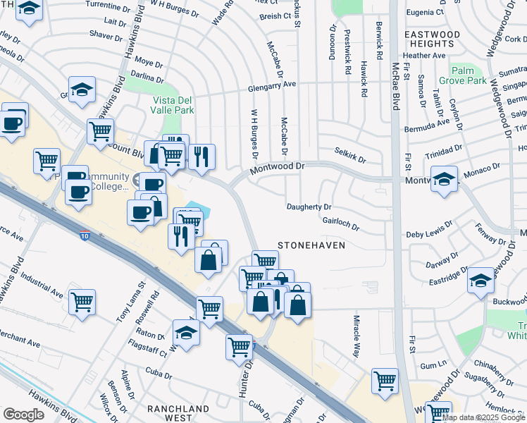 map of restaurants, bars, coffee shops, grocery stores, and more near 9353 Viscount Boulevard in El Paso
