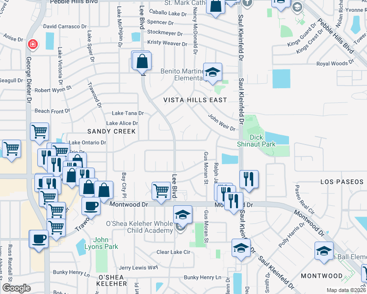 map of restaurants, bars, coffee shops, grocery stores, and more near 2007 Gus Moran Street in El Paso