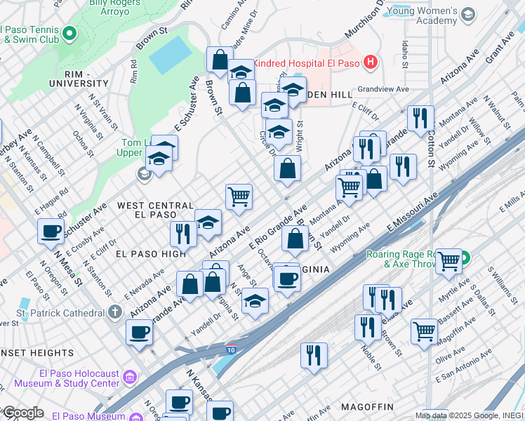 map of restaurants, bars, coffee shops, grocery stores, and more near in El Paso