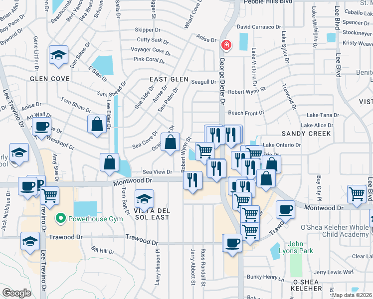 map of restaurants, bars, coffee shops, grocery stores, and more near 2012 Robert Wynn Street in El Paso
