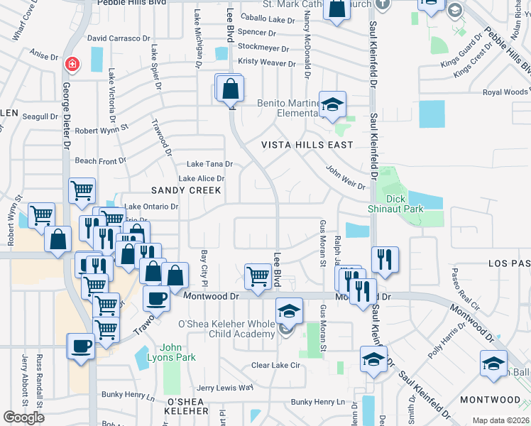 map of restaurants, bars, coffee shops, grocery stores, and more near 2029 Gus Moran Street in El Paso