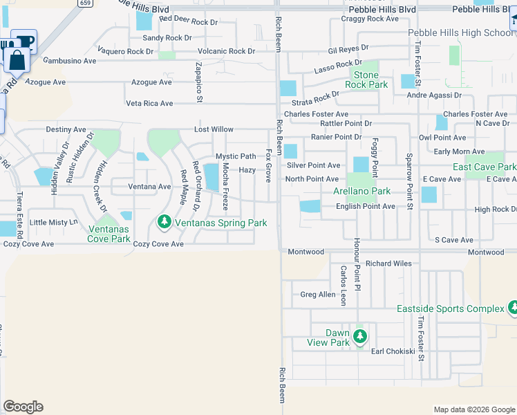 map of restaurants, bars, coffee shops, grocery stores, and more near 3120 Red Velvet Place in El Paso