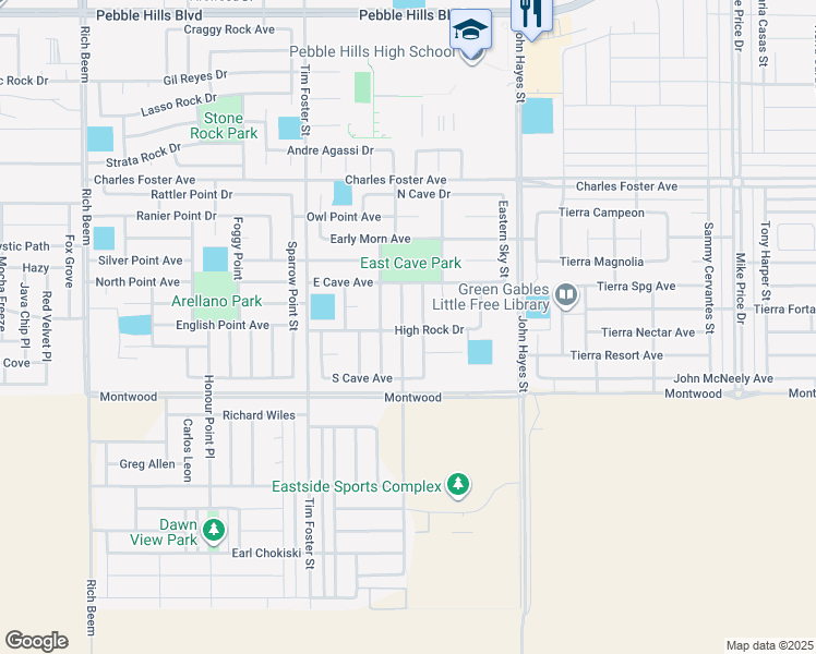 map of restaurants, bars, coffee shops, grocery stores, and more near 2300 Honey Dew in El Paso