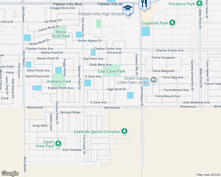 map of restaurants, bars, coffee shops, grocery stores, and more near 2300 Honey Dew in El Paso