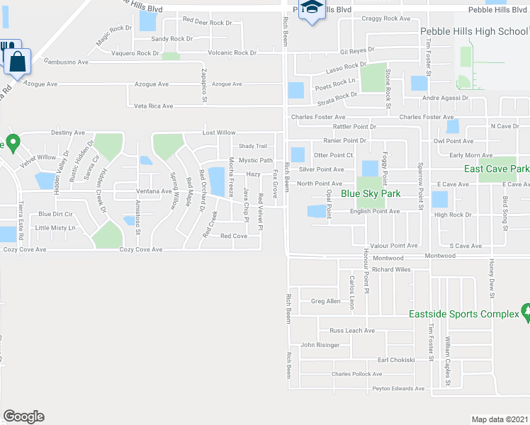 map of restaurants, bars, coffee shops, grocery stores, and more near 3116 Red Velvet Place in El Paso