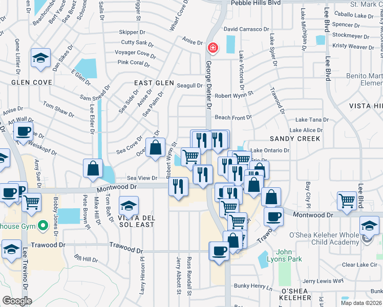 map of restaurants, bars, coffee shops, grocery stores, and more near 2009 Pier Lane in El Paso