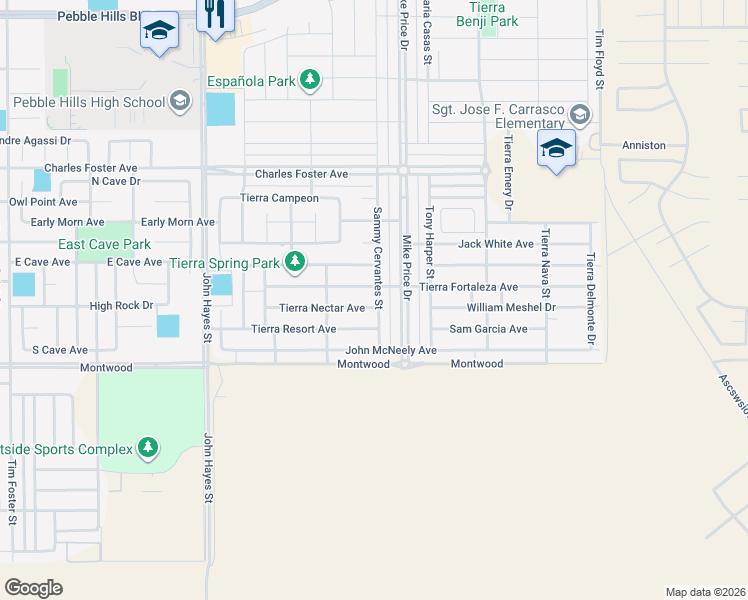 map of restaurants, bars, coffee shops, grocery stores, and more near Montwood in El Paso